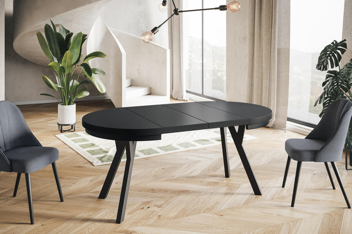 ESSZIMMERTISCH EVO, ausziehbarer Tisch 110 cm bis 210 cm, Farbe: Schwarz, mit Holzbeinen in Farbe Schwarz - Schwarz, Holzwerkstoff (110/110/77cm) - Alpi-Möbel