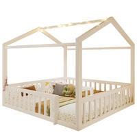 KINDERBETT 195/191/156,5 cm in Hausform mit LED und teilbarer Liegefläche 90/190 cm - Weiß, Holz (90/190cm) - BEAOK