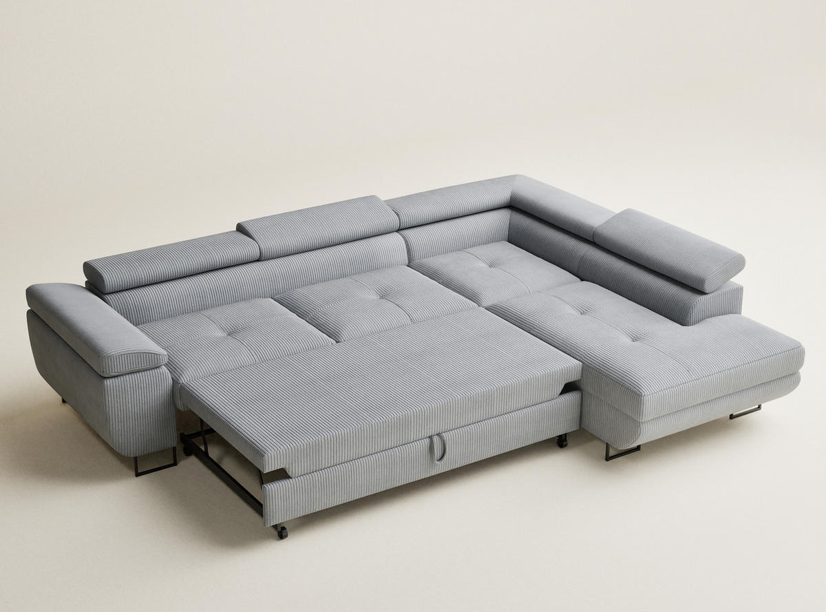 ECKSOFA MIT SCHLAFFUNKTION Concord Hellgrau Samtstoff - Hellgrau/Schwarz, Holz/Holzwerkstoff (277/203cm) - Maison de Reve