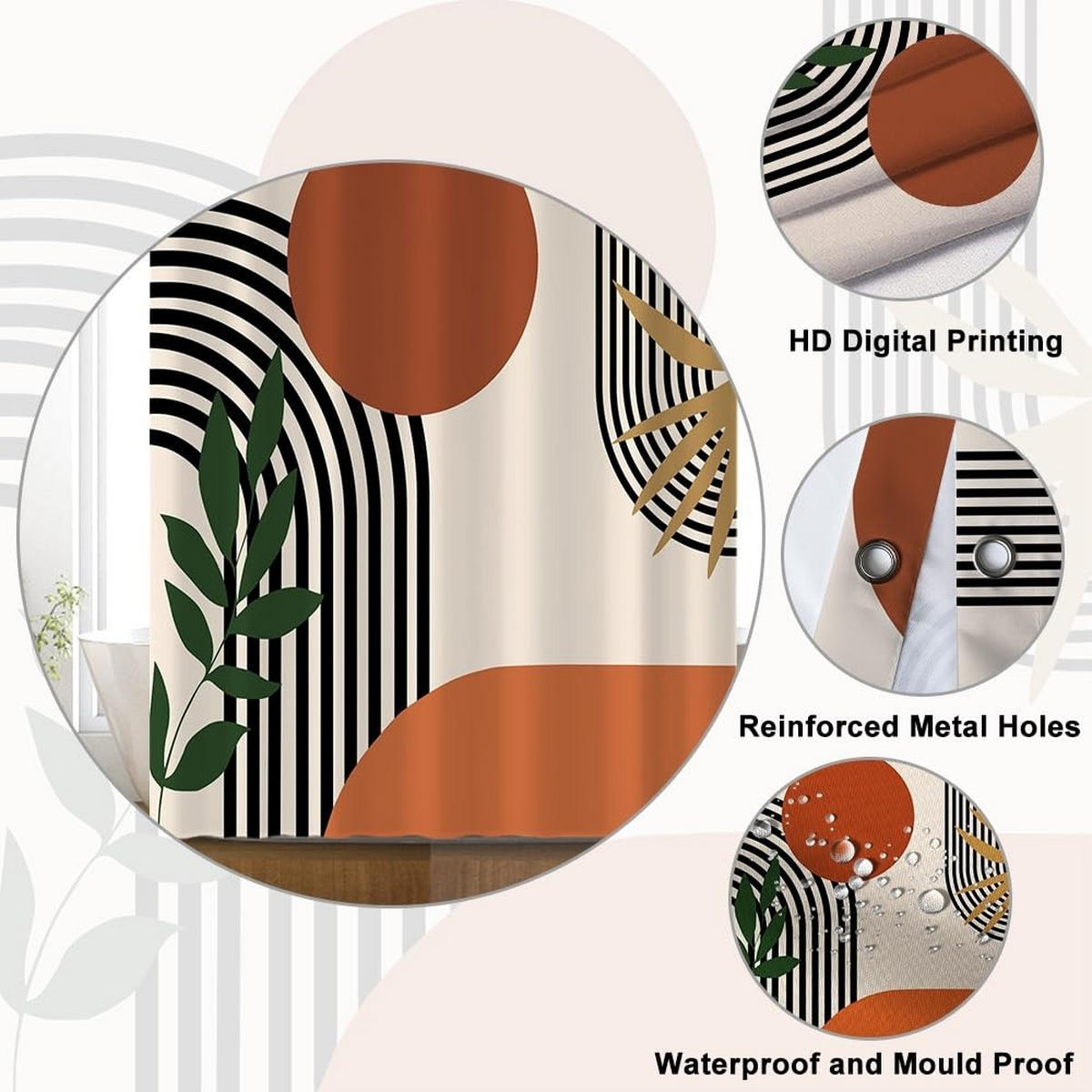 DUSCHVORHANG Terrakotta Orange abstrakt Polyester wasserdicht schimmelresistent mit Haken Badewanne - Multicolor, Textil (200/180cm) - MCBOSON