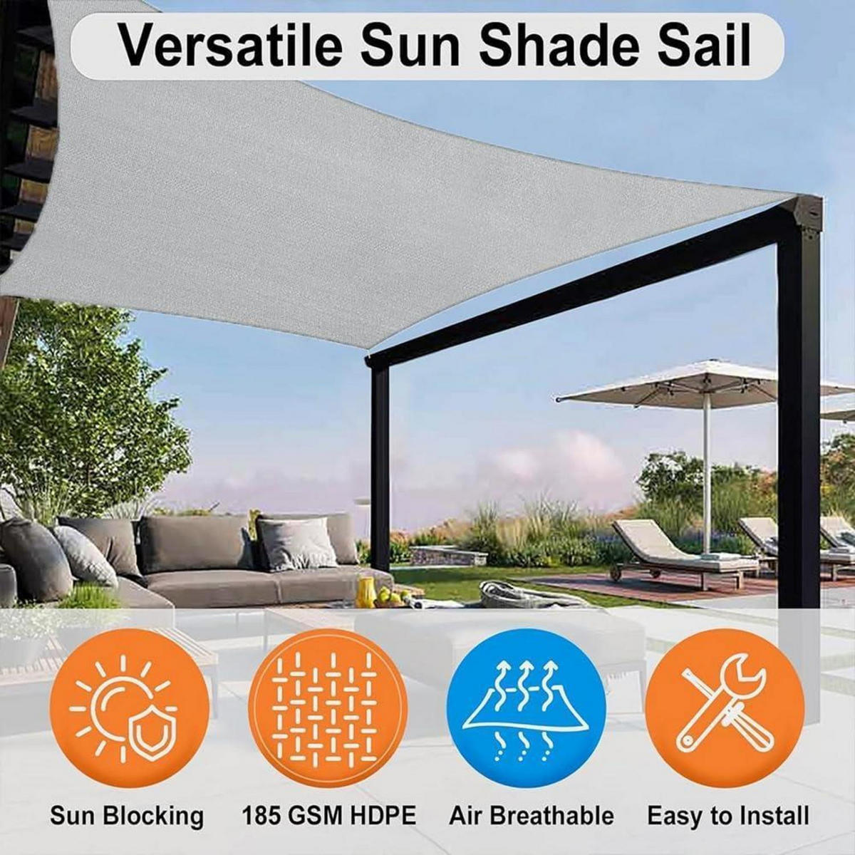SONNENSEGEL 3 x 4 m Rechteckig Wasserdicht mit Befestigungsset Grau - Grau, Textil (10/10cm)
