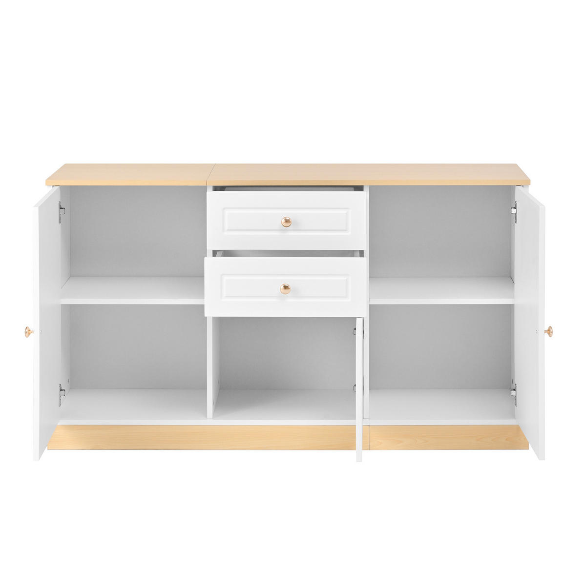 SIDEBOARD 135,5/39/76 cm in Weiß und Holzoptik mit 3 Türen und 2 Schubladen - Weiß, Holzwerkstoff (135.5/76/39cm) - Flora Grace