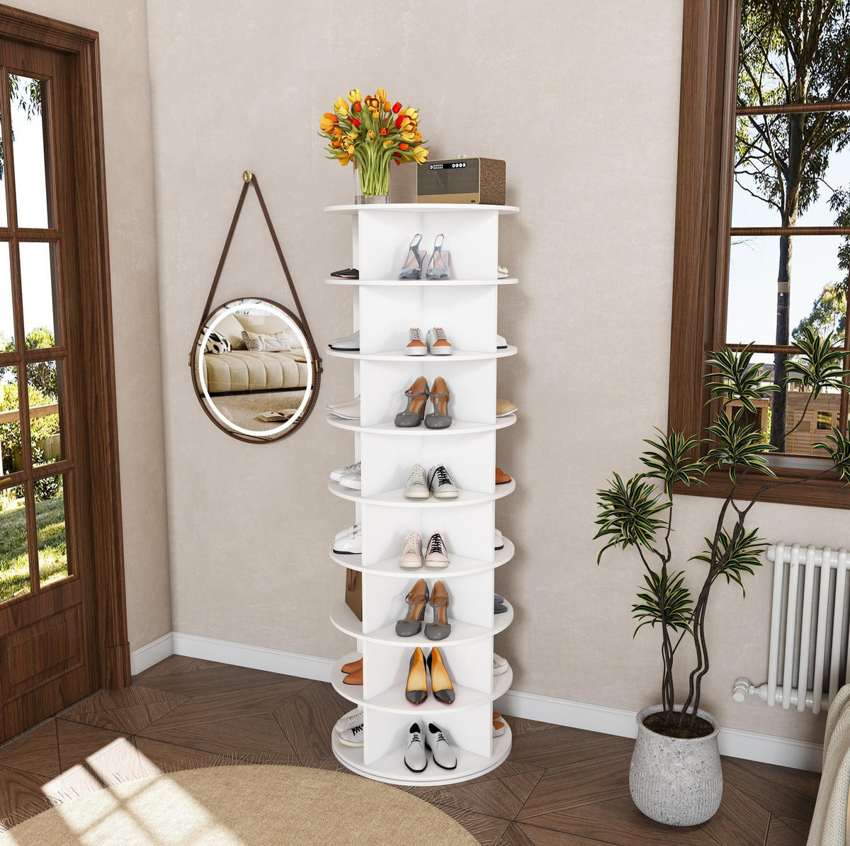 SCHUHREGAL 8 Ebenen 60/60/184 cm, drehbar in Weiß aus PVC - Weiß, Holzwerkstoff (184/60/60cm) - BEAOK
