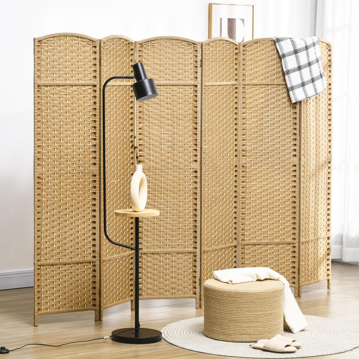 PARAVENT 6-teilig 240 x 170 cm Raumteiler Trennwand aus Bambus Natur - Naturfarben, Holzwerkstoff (1.6/170/1.6cm) - HOMCOM