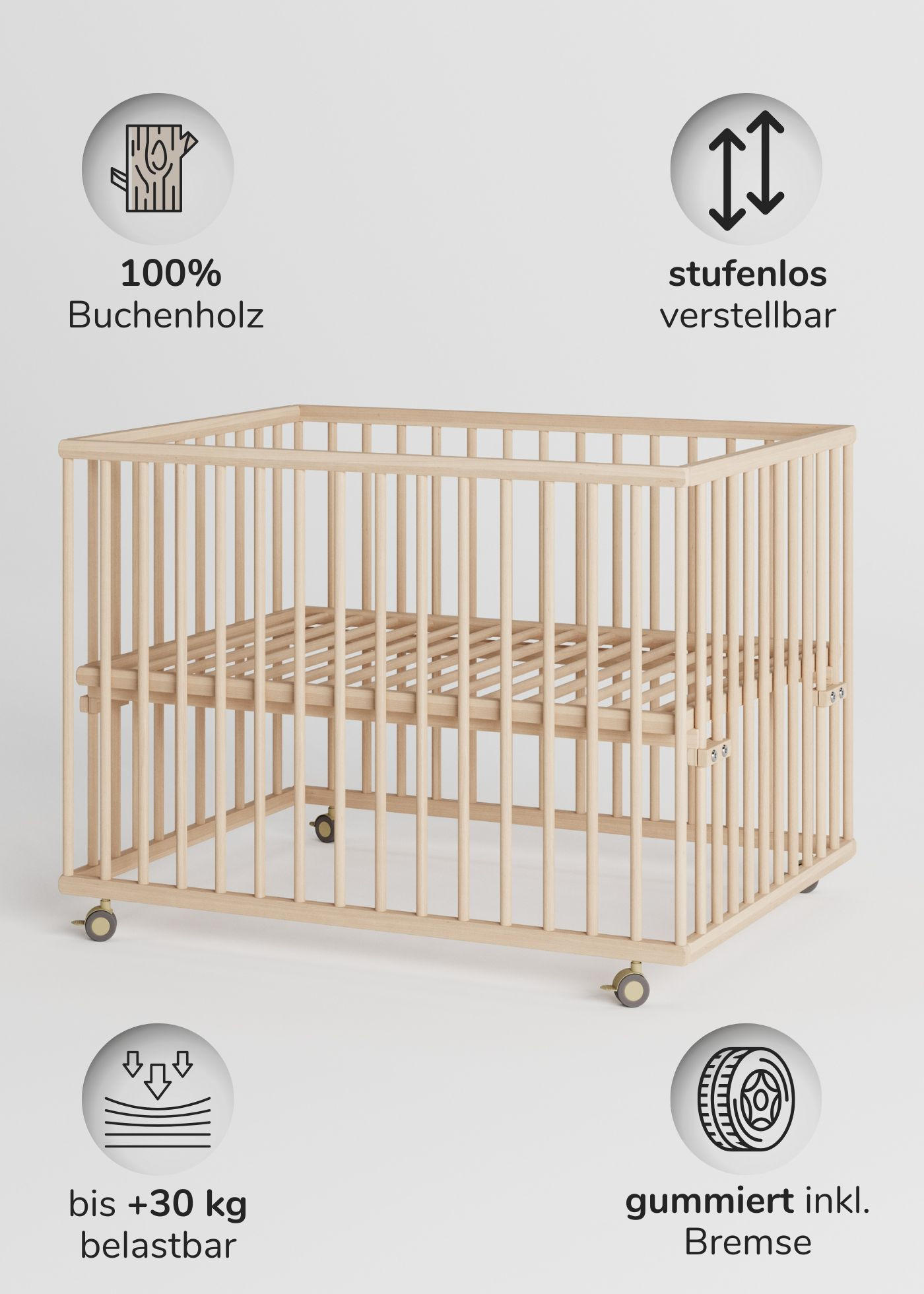 LAUFGITTER 75x100 cm mit Lattenrost - natur - Premium Kollektion - Naturfarben, Holz (100/74/75cm) - Sämann – make a difference.
