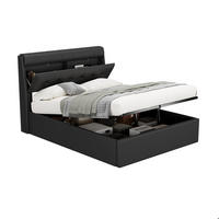 POLSTERBETT 140/200 cm Schwarz mit hydraulischem Bettkasten und Lattenrost - Schwarz, Kunststoff (140/200cm) - OKWISH