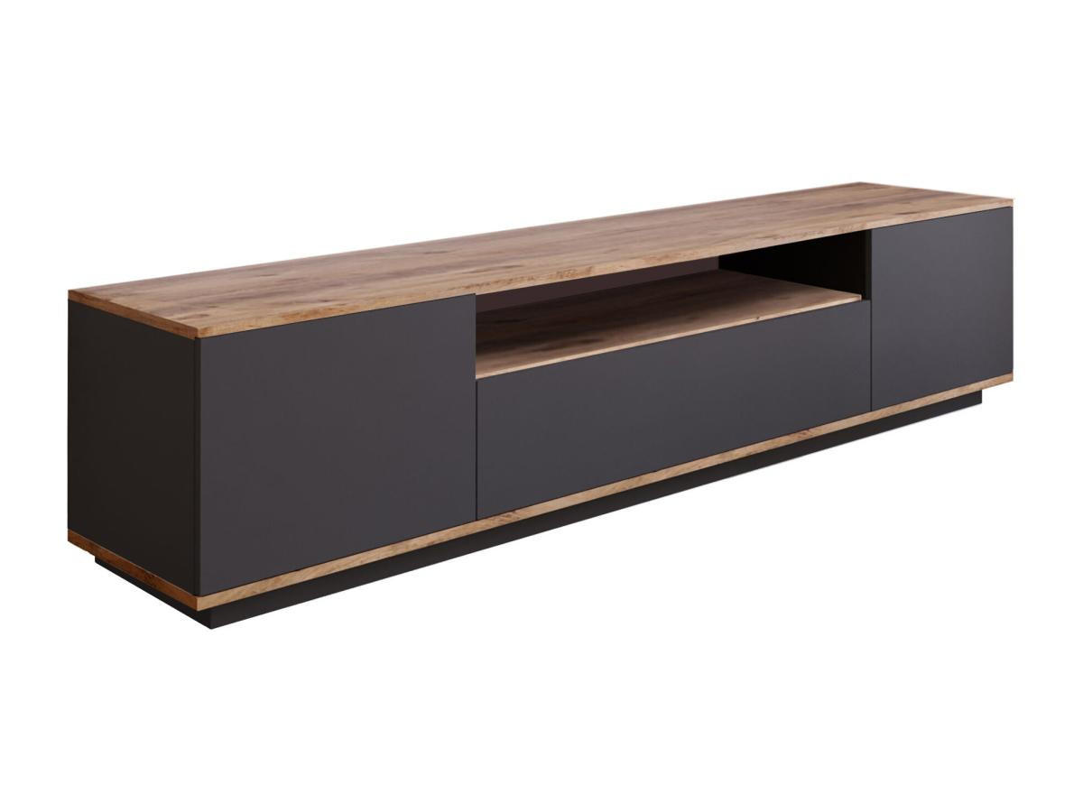 TV-MÖBEL mit 3 Türen & 1 Ablagefach - Anthrazit & Holzfarben - LOTULA - Anthrazit, Holz (44.5/44.6/180cm) - Vente-Unique