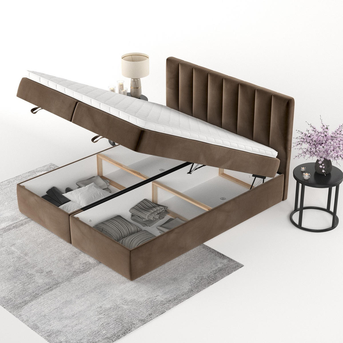 BOXBETT Lusso 200/200 cm Braun im Kronos Stoff - Schwarz/Braun, Holz/Holzwerkstoff (200/200cm) - AltaBeds