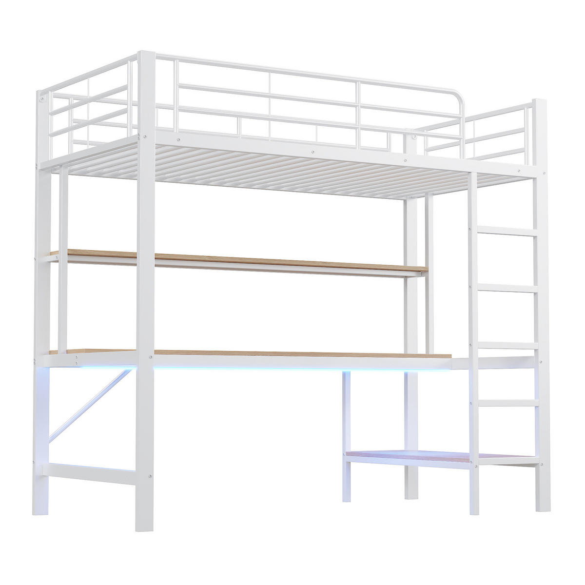 HOCHBETT 90/200 cm in Weiß Kinderbett mit Schreibtisch, Regal, LED, USB und Steckdose - Weiß, Holzwerkstoff/Metall (90/200cm) - STILVORA