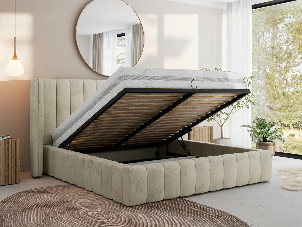POLSTERBETT GOLETTA CLASSIC 140/200 - Beige Velvet - ohne Matratze - Beige, Textil (140/200cm) - MKS