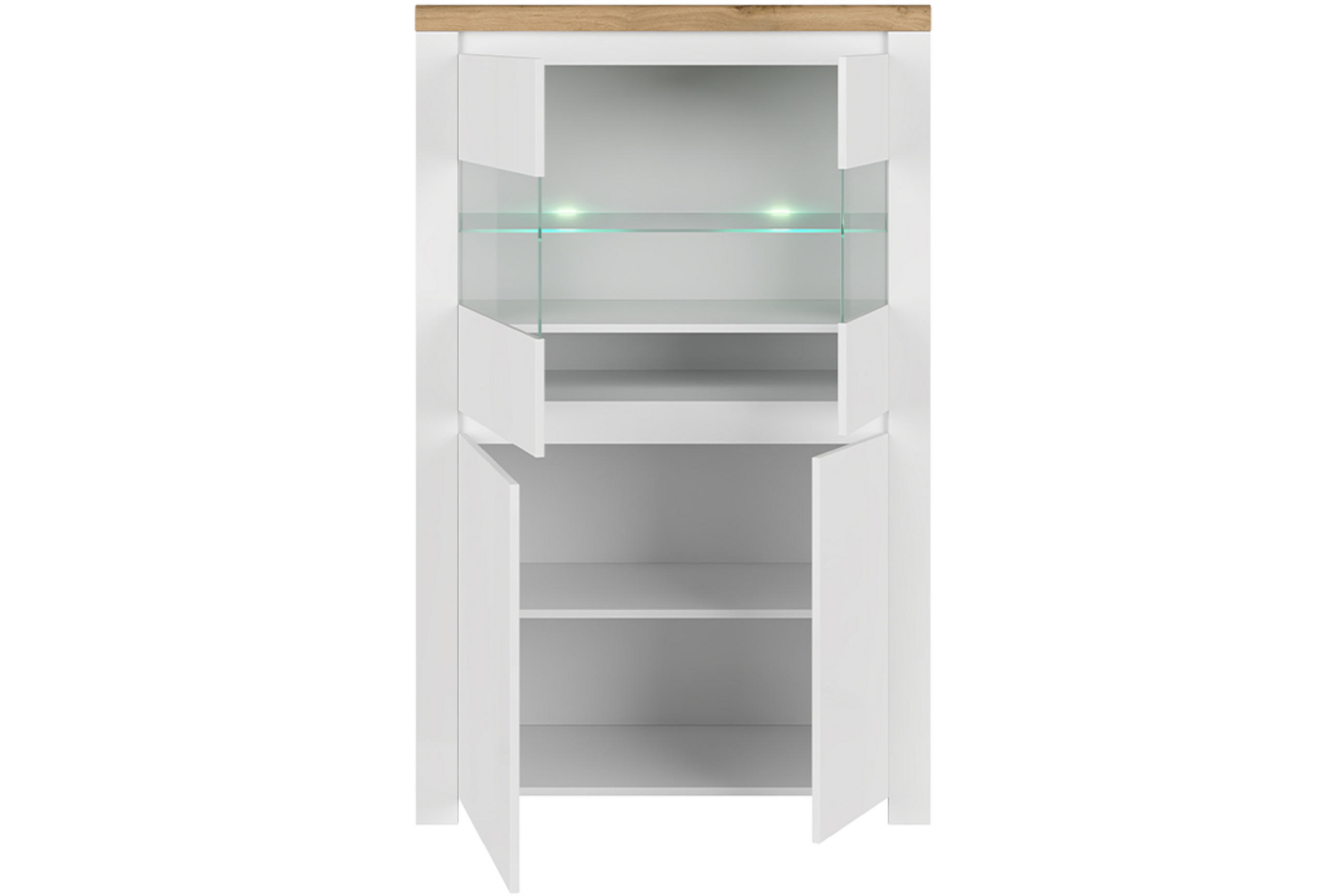 VITRINENSCHRANK DAMINO teilweise verglast, weiß - Eiche Wotan/Weiß, Holz (98/157/42cm) - KONSIMO®
