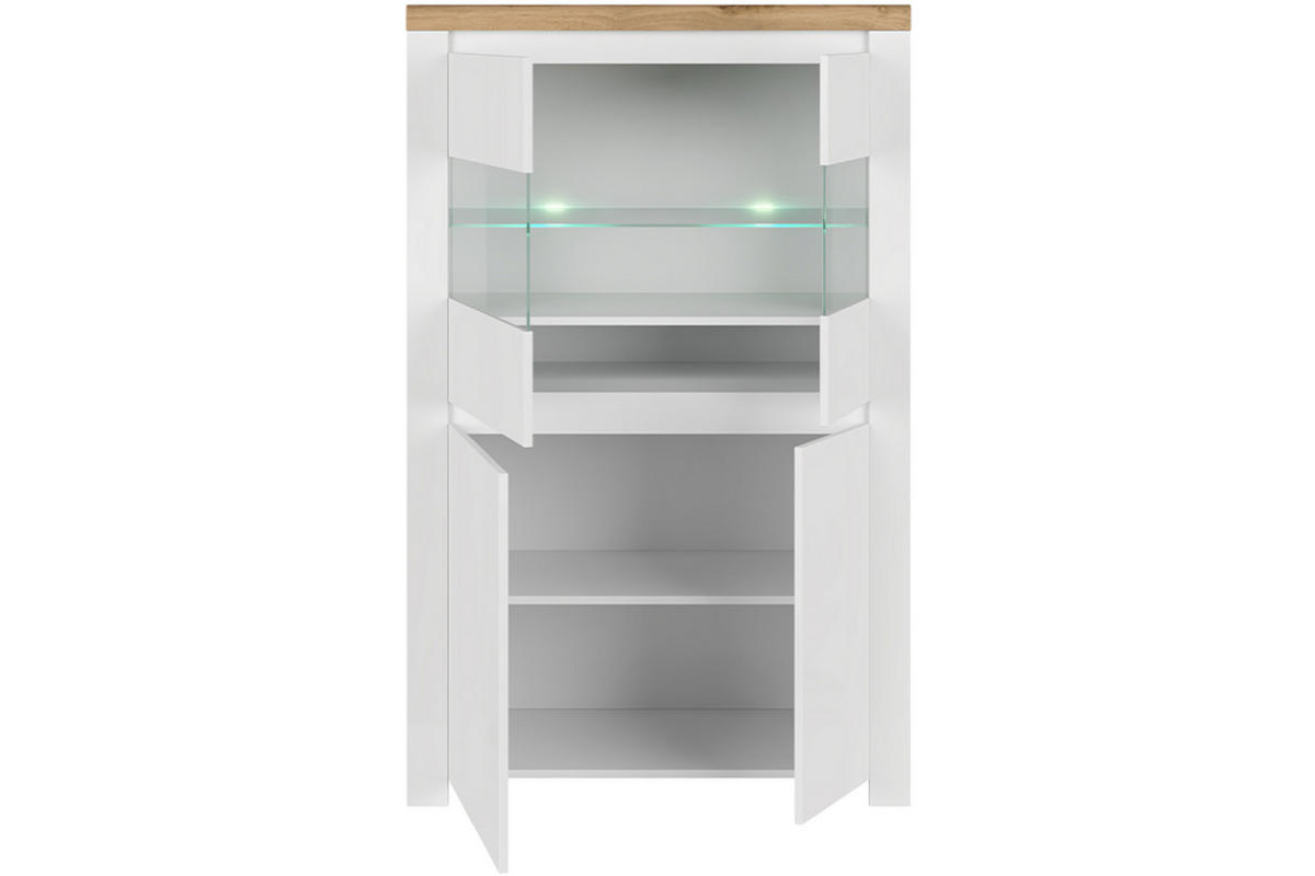 VITRINENSCHRANK DAMINO teilweise verglast, weiß - Eiche Wotan/Weiß, Holz (98/157/42cm) - KONSIMO®
