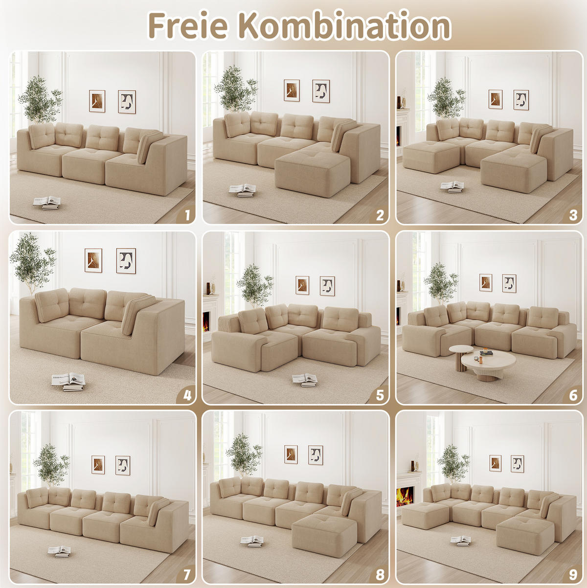 ECKSOFA 208/104/69 cm beige aus Cord mit modularem Design - Beige, Textil (104/208cm) - OKWISH