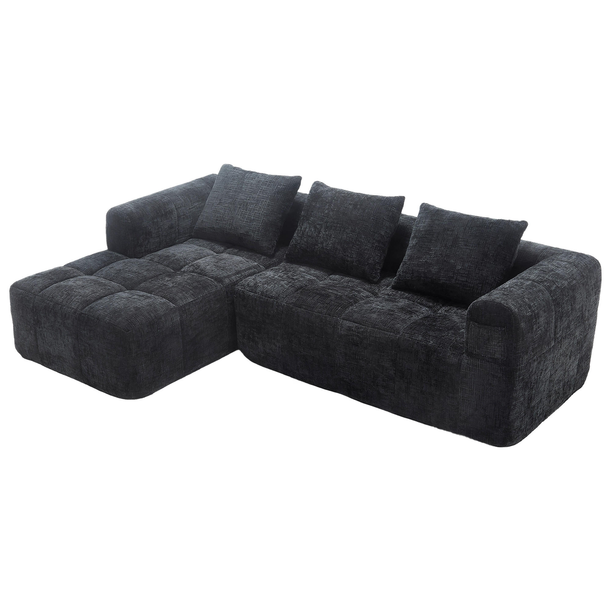 ECKSOFA 250/158/60 cm Schwarz mit Seitentasche - Schwarz, Textil (250/158cm) - Oxeza