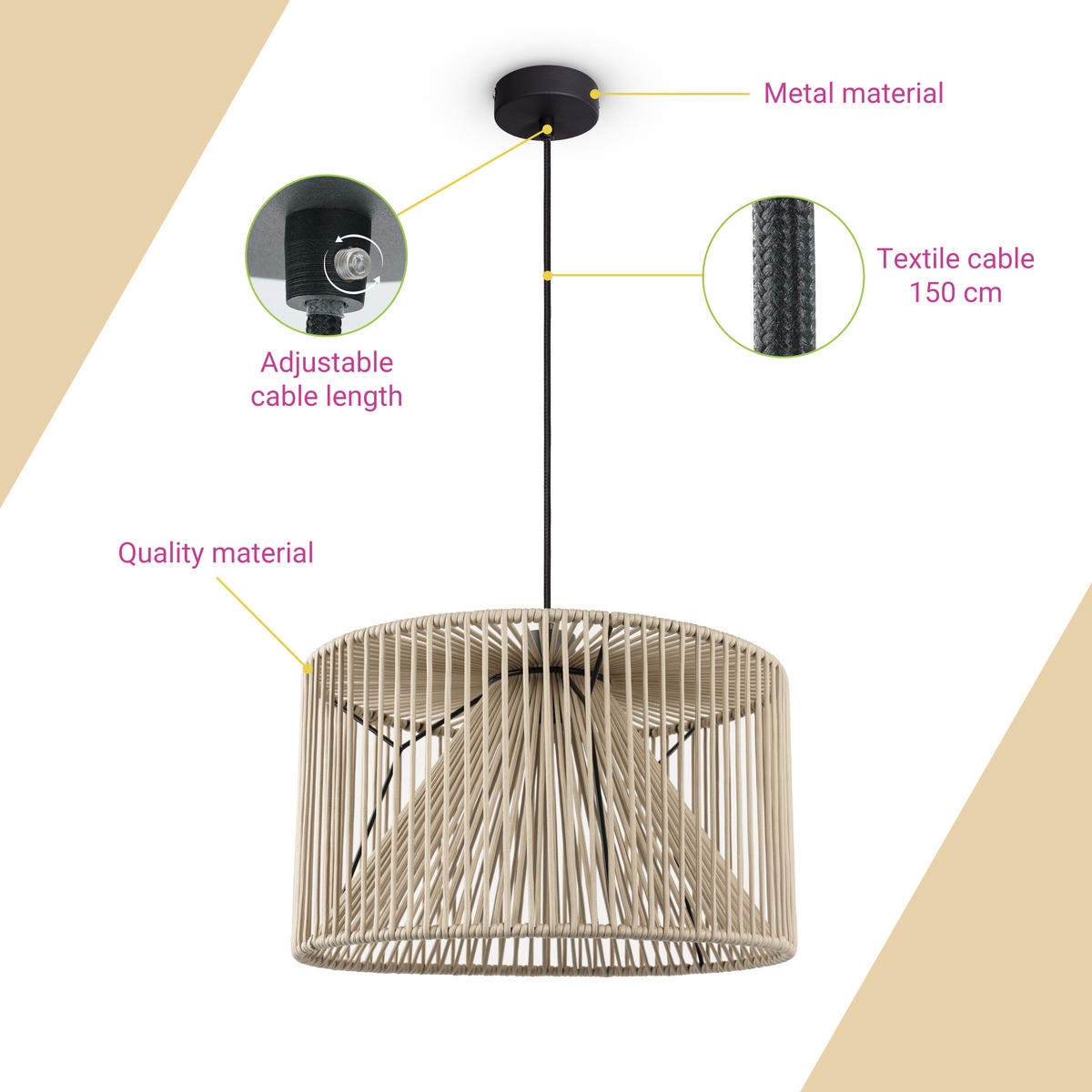 PENDELLEUCHTE Hugo Pd1 Mirijana - Schwarz, Metall (38/38/28cm) - Paco Home