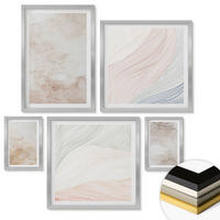 WANDBILDER 5er Set - 50x50 cm & 20x30 cm & 40x60 cm Silberner Rahmen - Aquarellblätter in Pastellfarben - Silberfarben, Kunststoff (40/60cm) - ArtPrintCave