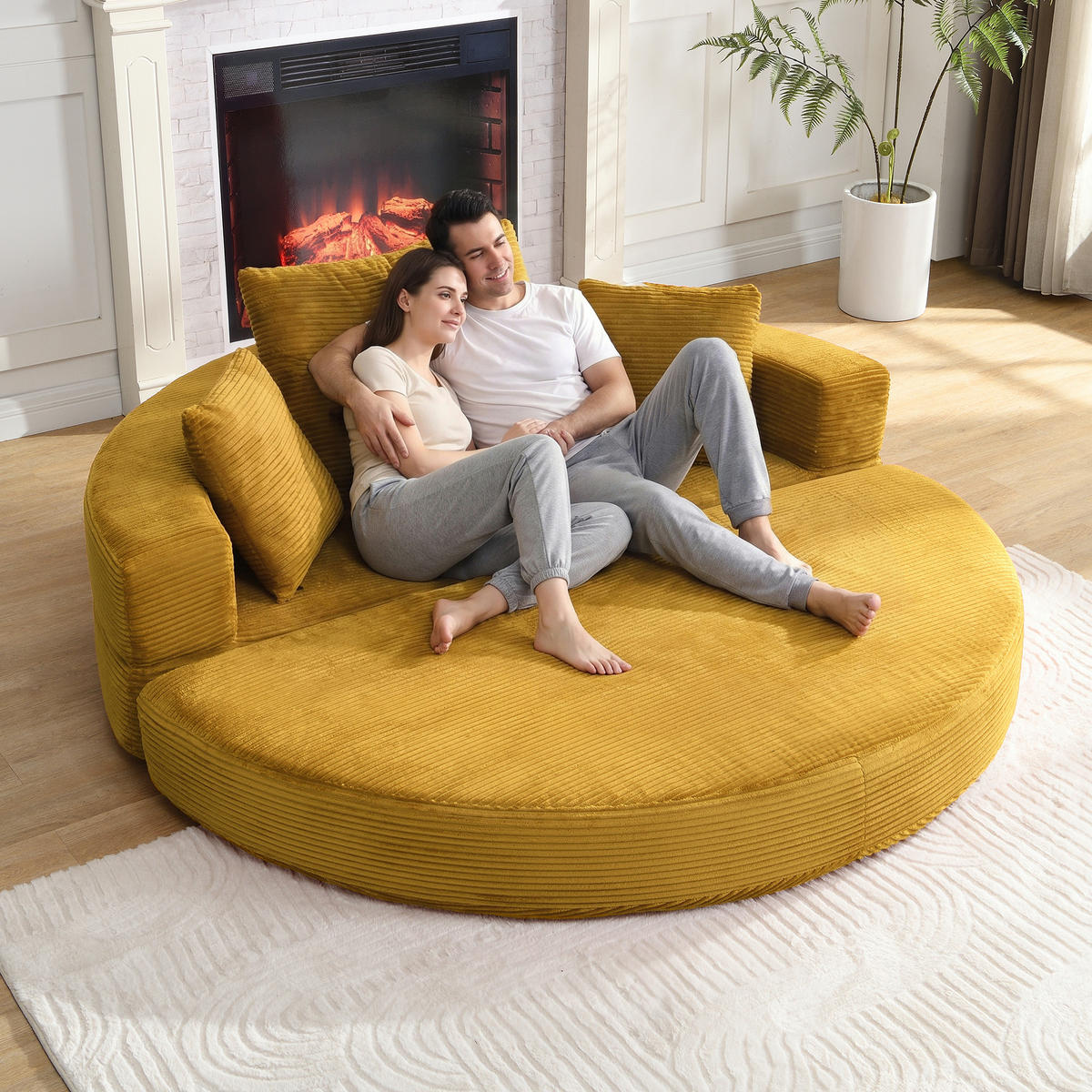 SOFA Gelb 173x176 cm,Cordstoff Modular Schlafsofa mit 3 Kissen Schlafsofa - Gelb, Textil (173/60/176cm) - PARAFTA HOME