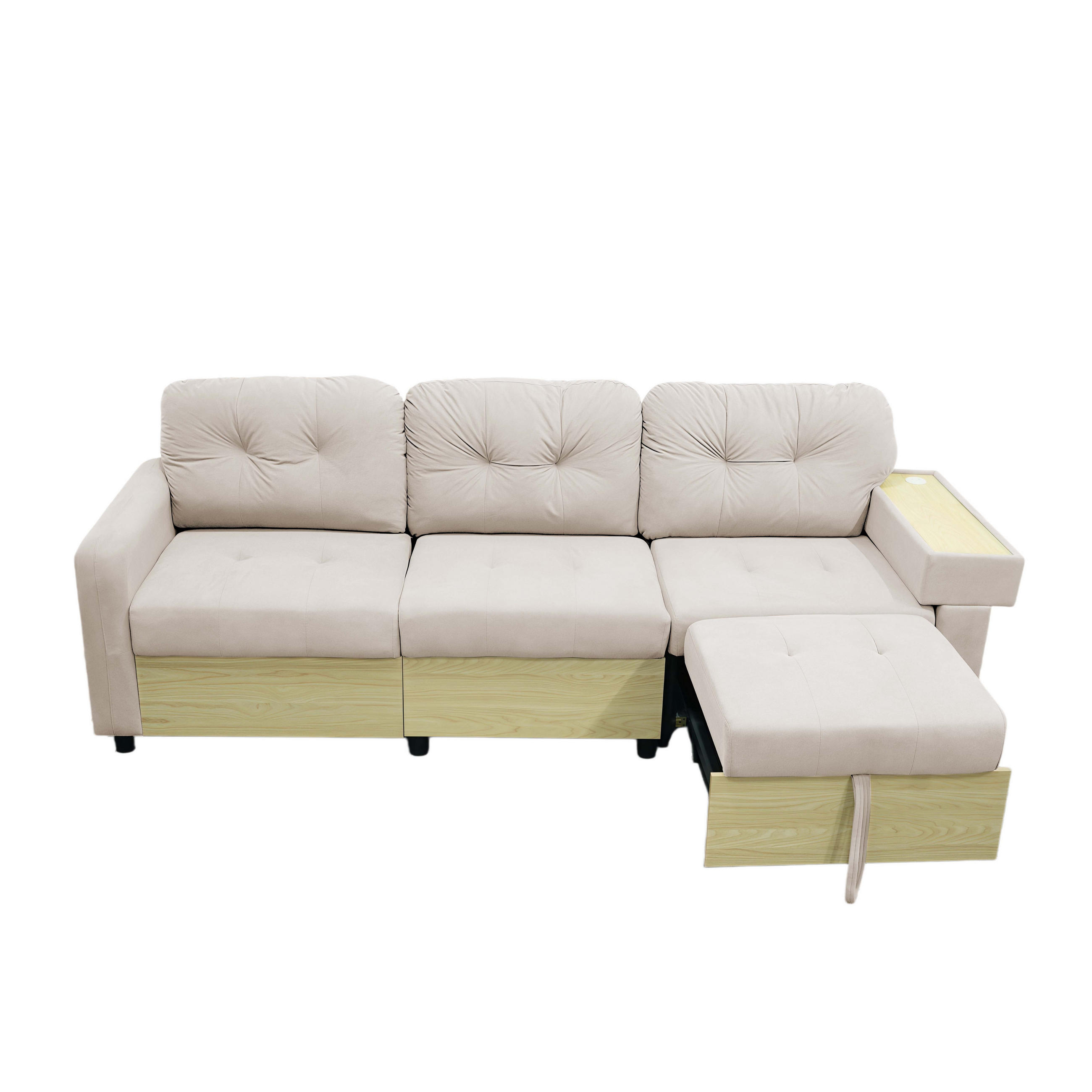 ECKSOFA DE-34637 mit ausziehbarer Chaiselongue rechts Beige - Beige, Metall (80/228cm) - ComfortXL