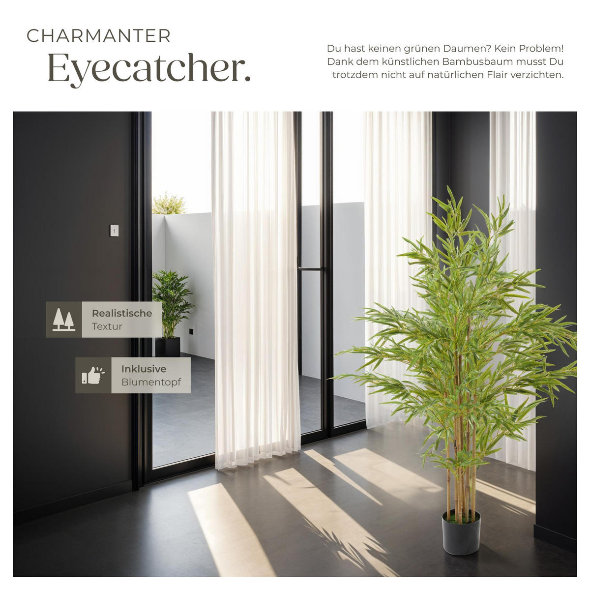 KÜNSTLICHER-BAMBUSBAUM Bambosa,stabiler Kunststoff-Blumentopf,grün - Grün, Kunststoff (150cm) - tectake