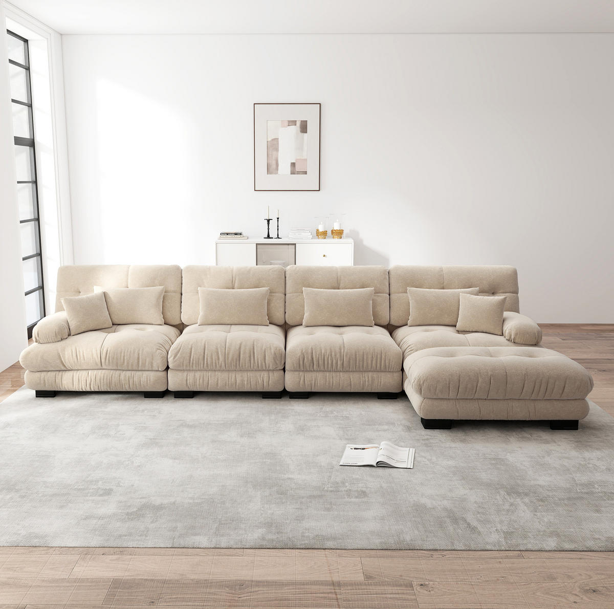 ECKSOFA mit modularem Design, beweglichem Ottoman und Chenille-Bezug, Hellkaffee - Cappuccino, Textil (406/145cm) - Redom