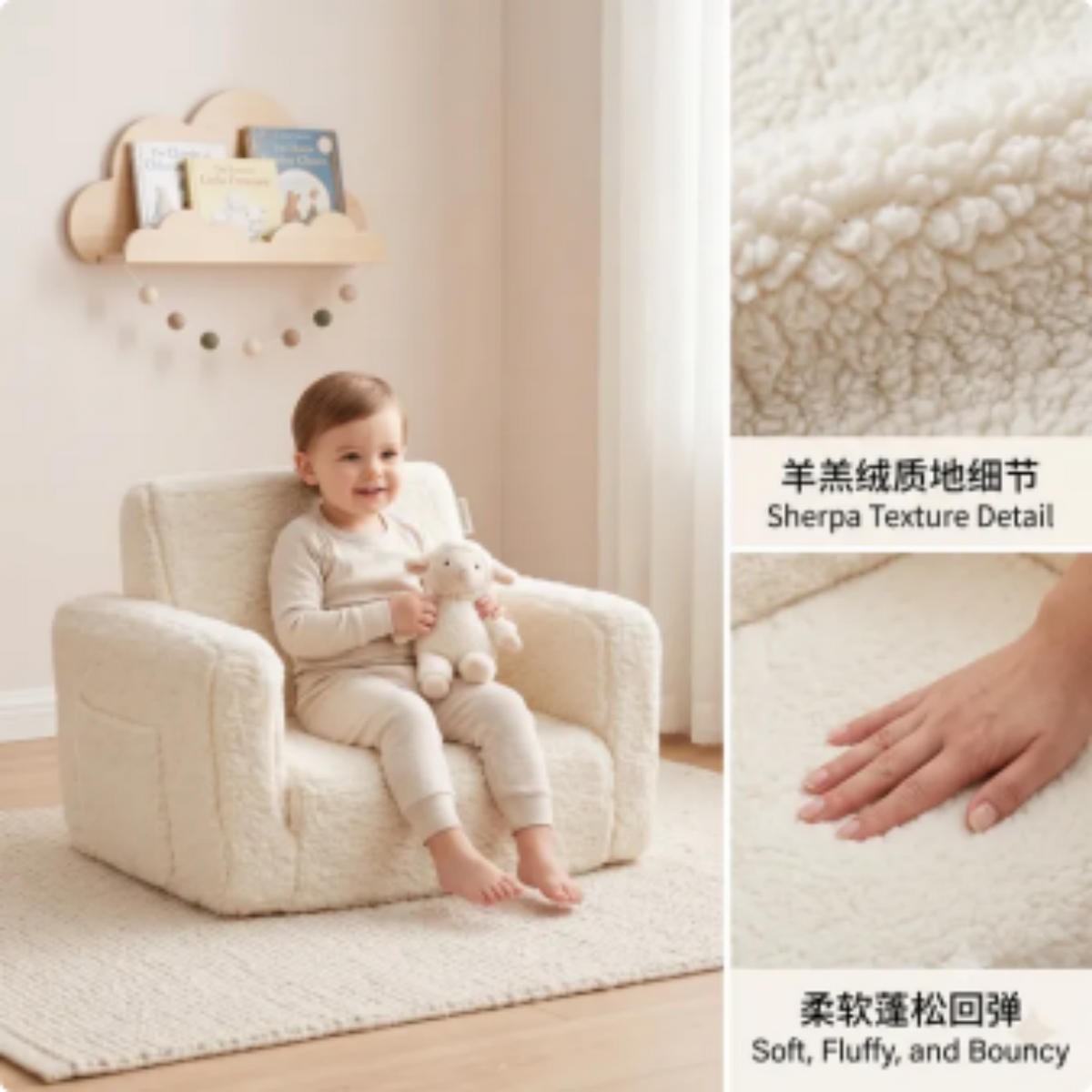 KINDERSOFA beige 43/60/43 cm - Grau, Textil (43/43/60cm)