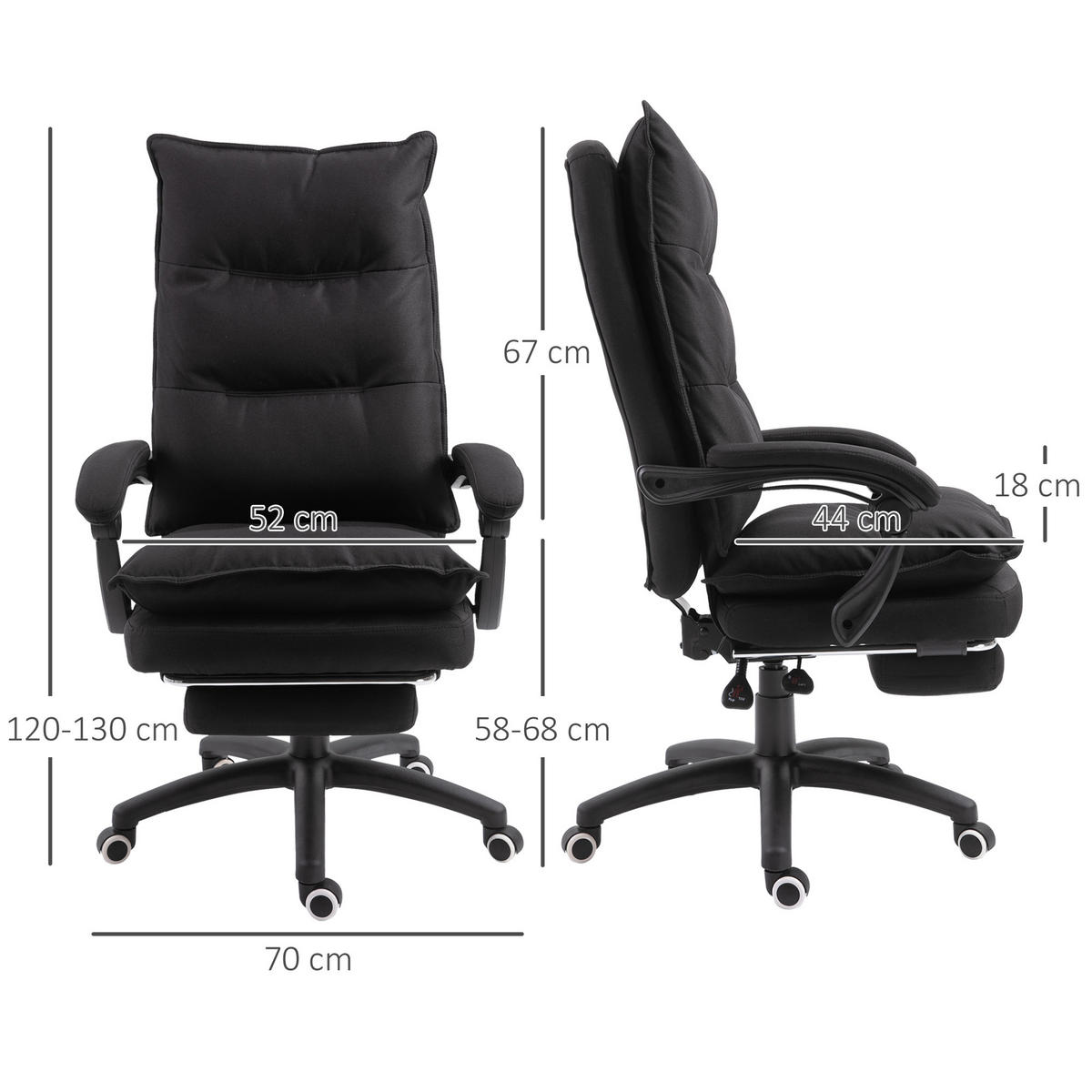 BÜROSTUHL mit Massagefunktion, Ergonomischer Schreibtischstuhl, Schwarz - Schwarz, Kunststoff (62/130/70cm) - Vinsetto