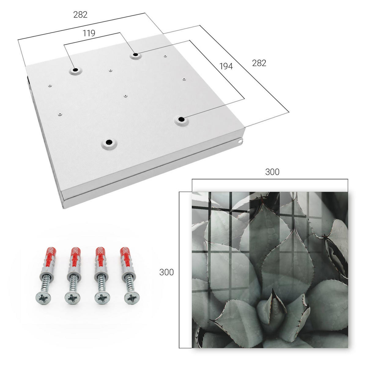 SCHLÜSSELBOX Weiß 30x30 cm – Türöffnung nach rechts - Pflanzeneleganz - Grau, Metall (30/30/5cm) - TULUP