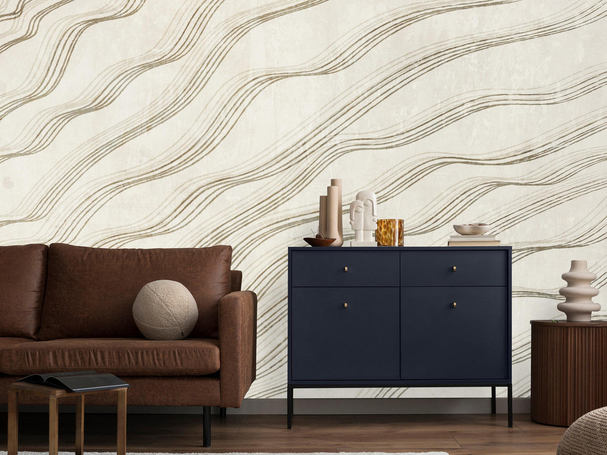 FOTOTAPETE für Wohnzimmer Beige Wellen Abstraktion 300x210 - Beige, Papier (300/210cm) - Muralo