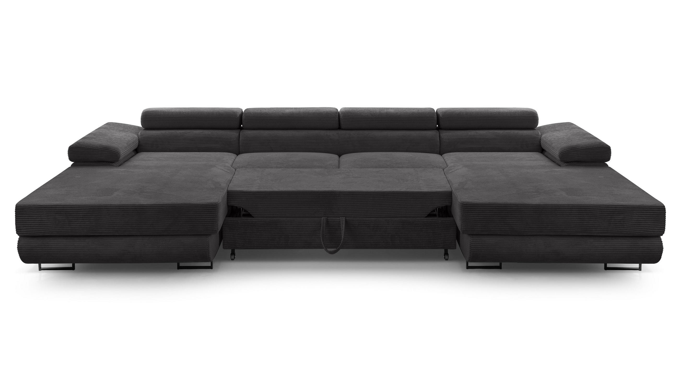 WOHNLANDSCHAFT Arborio Dunkelgrau 352/202/90 cm mit Schlaffunktion - Schwarz, Textil/Metall (352/90/202cm) - AX Living