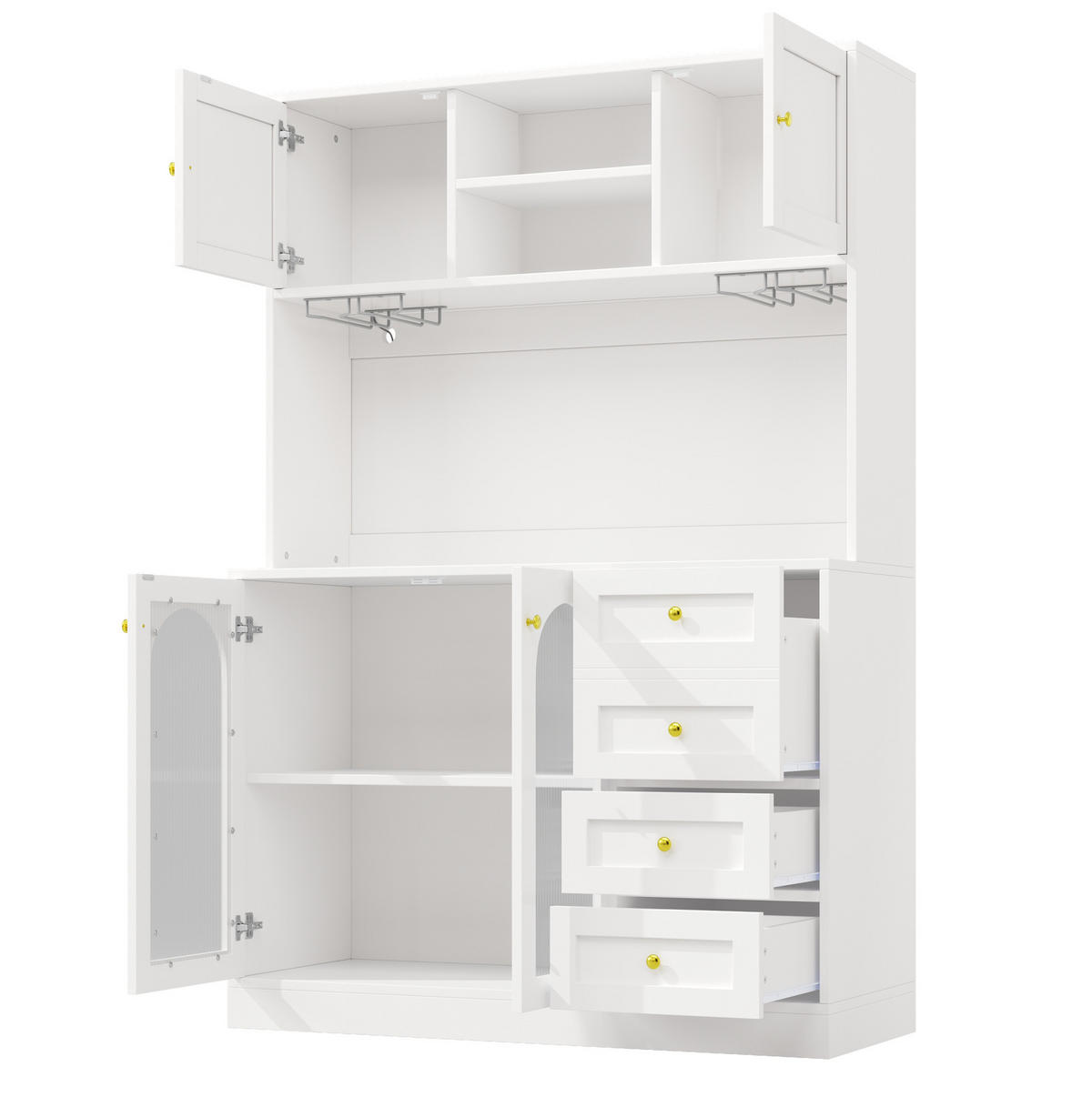 BUFFETSCHRANK 145/39/171 cm mit LED-Beleuchtung, verstellbaren Einlegeböden und Weinregal, Weiß - Weiß, Glas (145/171/39cm) - Redom