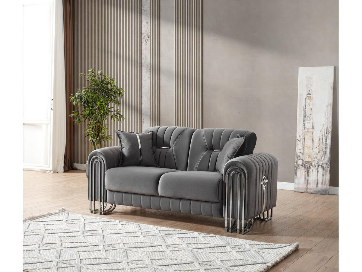 SITZGARNITUR Bogota, Grau Stellvariante 3+2+1 - Grau, Holzwerkstoff/Metall (240/87/98cm)