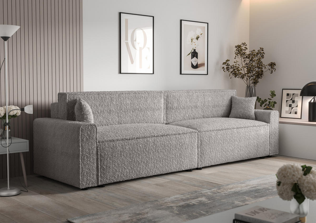 DOPPELSOFA Mira mit Schlaffunktion - Hellgrau, Textil (292/90/85cm) - SIMKAM Furniture