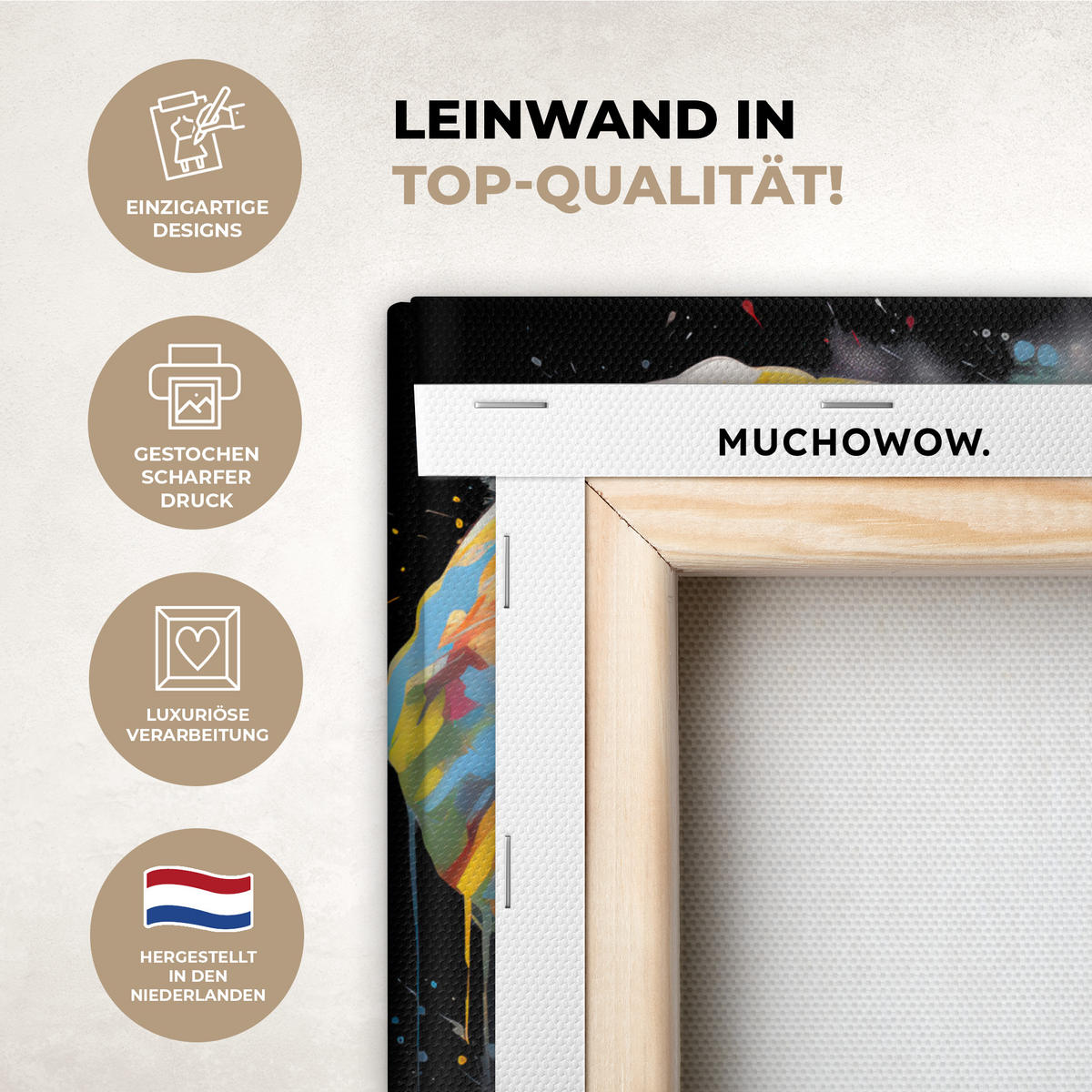 LEINWANDBILD Elefant - Graffiti - Schwarz - Tiere - Farben 20x20 cm - Schwarz, Textil (20/20cm) - MuchoWow