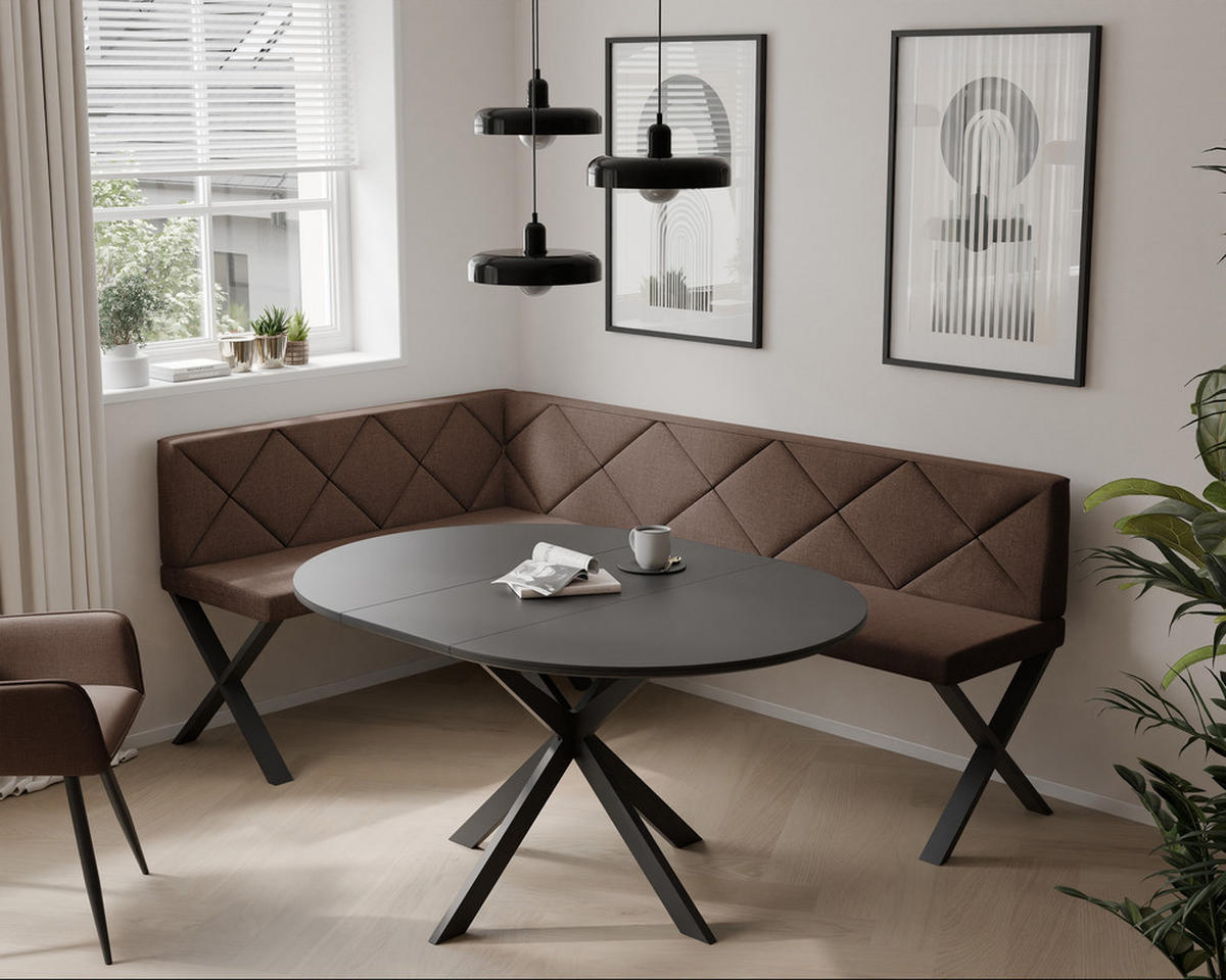ECKBANK links VERO X Webstoff gesteppt, 128/168 cm Braun - Braun, Textil/Metall (128/168cm) - Idohome
