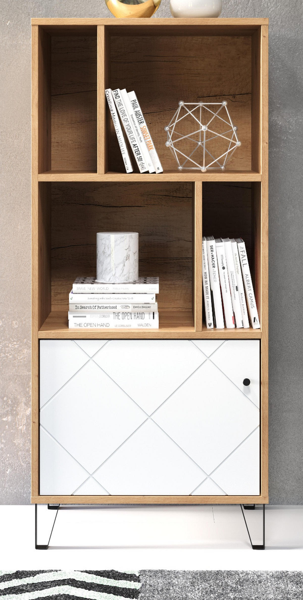 REGALSCHRANK weiß matt, Eiche Artisan 63 x 136 cm, Bücherregal mit Rautenoptik - Eichefarben/Schwarz, Holzwerkstoff/Kunststoff (63/136/40cm) - Top.Furn
