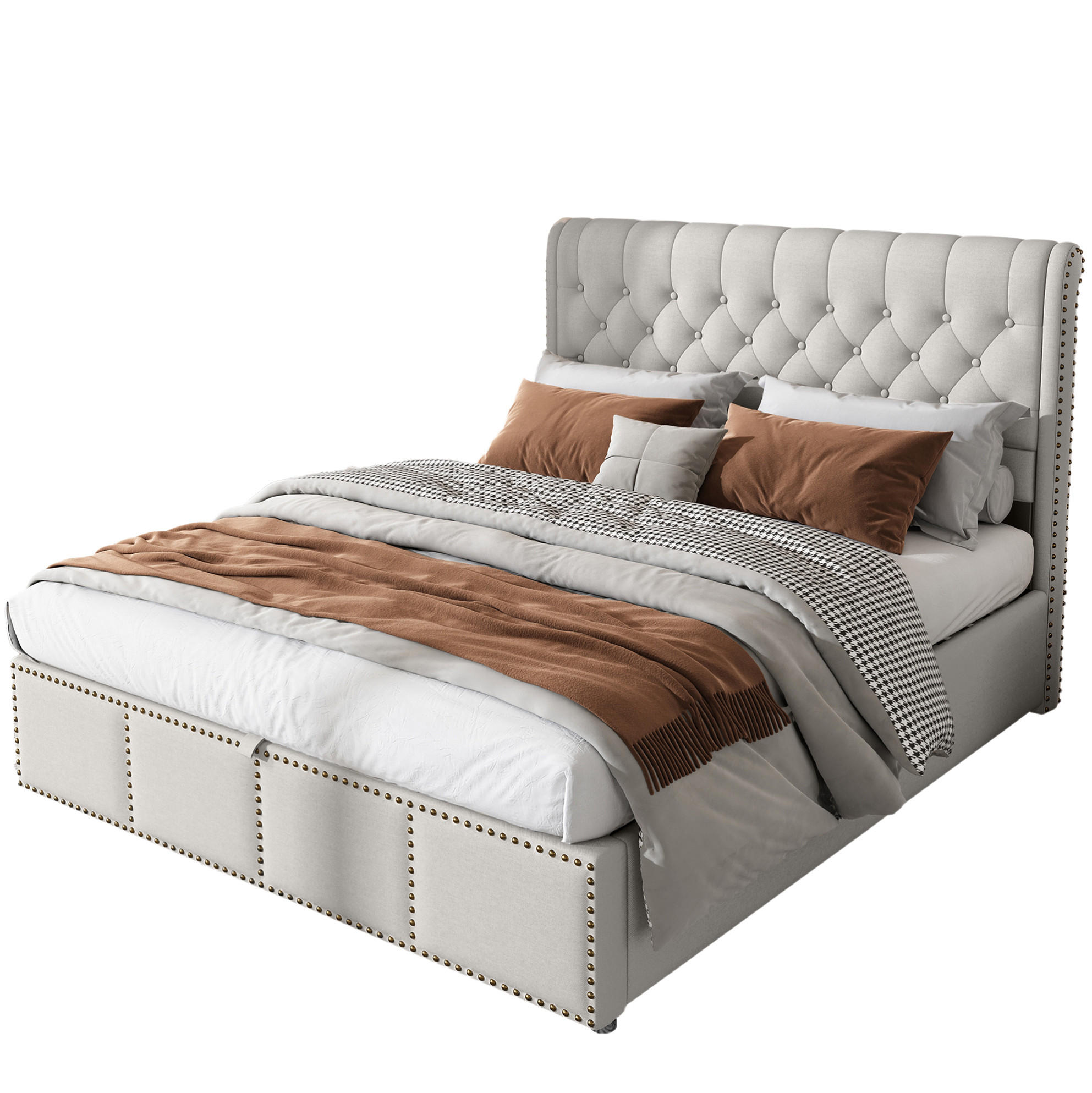 POLSTERBETT mit Bettkasten aus Leinen 160x200 cm Grau - Grau, Textil (160/200cm) - IVMEU