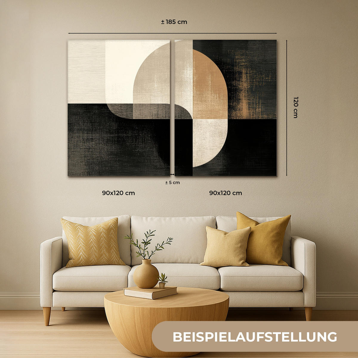 LEINWANDBILD 2er Set Formen - Abstrakt - Gold 180x120 cm - Schwarz, Textil (180/120cm) - MuchoWow