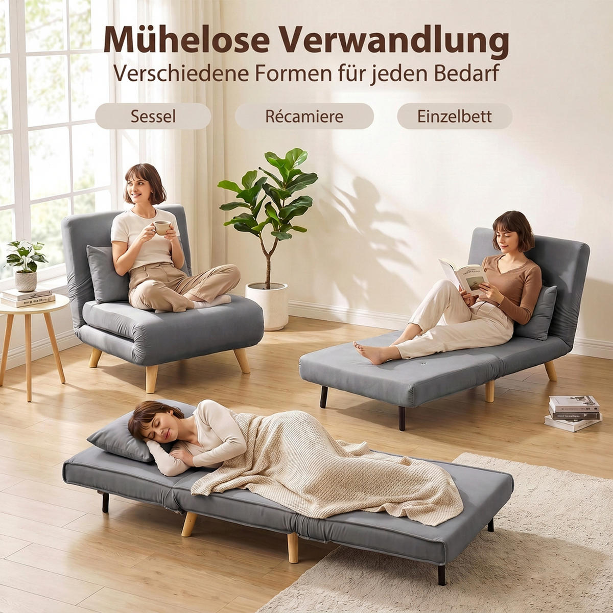 SCHLAFSESSEL Polyester Grau - Beige/Naturfarben, Textil (72/79/78cm) - HOMCOM