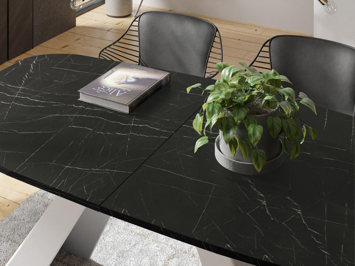 ESSTISCH Monte Weiß rechteckig ausziehbar, Marmor Schwarz 160-200/80/76 cm - Anthrazit/Weiß, Holzwerkstoff/Metall (160/80/76cm) - WFL GROUP