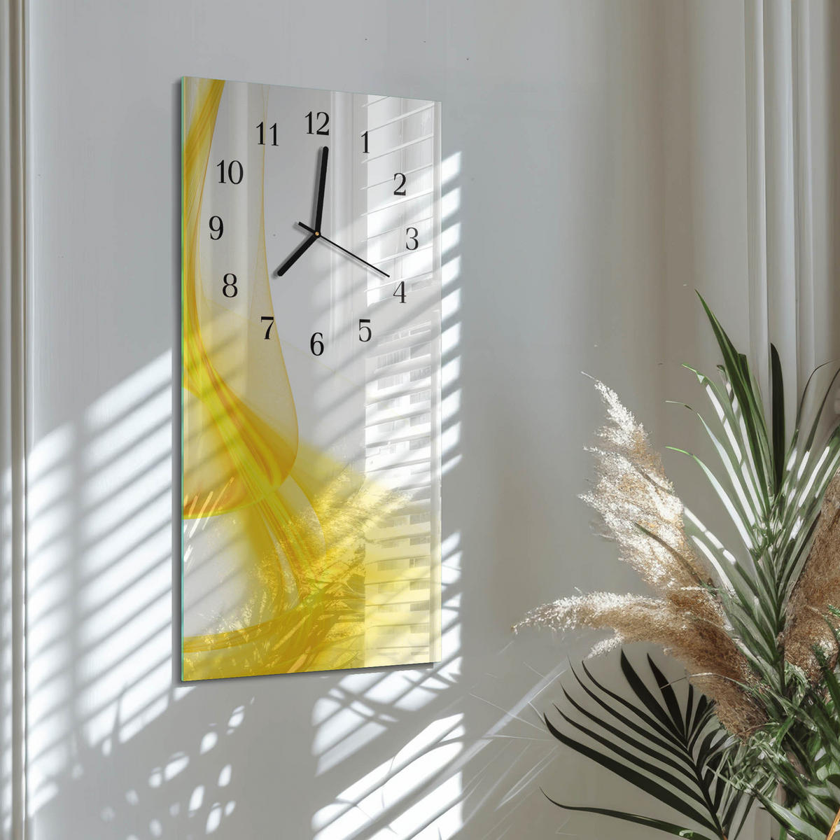 WANDUHR 60x30 cm - Mohnblumen - Gelb, Glas (30/60/0.4cm) - TULUP