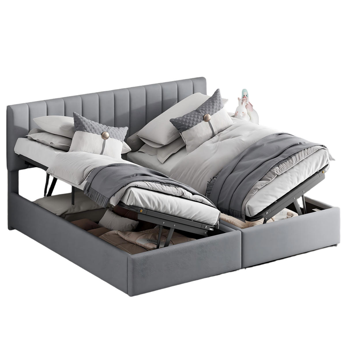 POLSTERBETT 180/200 cm grau hydraulisches Stauraumbett mit verstellbarem Kopfteil - Grau, Textil (180/200cm) - OKWISH