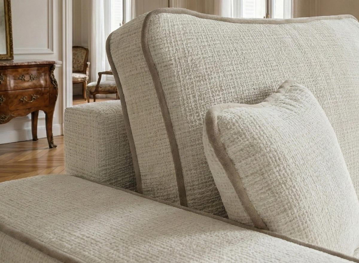 ECKSOFA MIT SCHLAFFUNKTION Modo Beige Chenille-Stoff - Rechts Seite - Ecru/Beige, Holz/Holzwerkstoff (294/185cm) - Maison de Reve