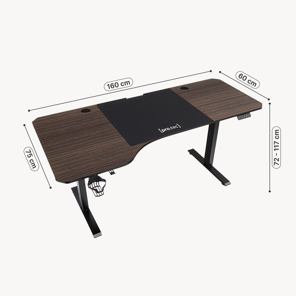 VERSTELLBARER TISCH Stryn - Walnussfarben/Schwarz, Holzwerkstoff/Metall (75/160/117cm) - pro.tec
