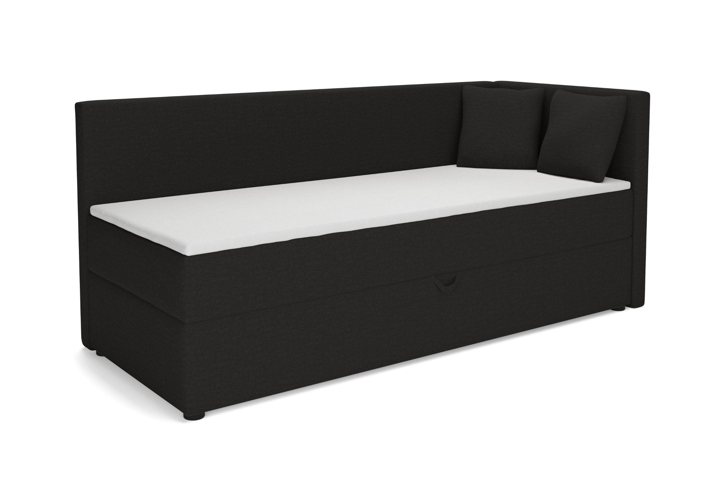 BOXBETT NEVY 90/200 in Stoff Schwarz H3 rechts - Schwarz, Holz/Holzwerkstoff (90/200cm) - Deine Möbel 24