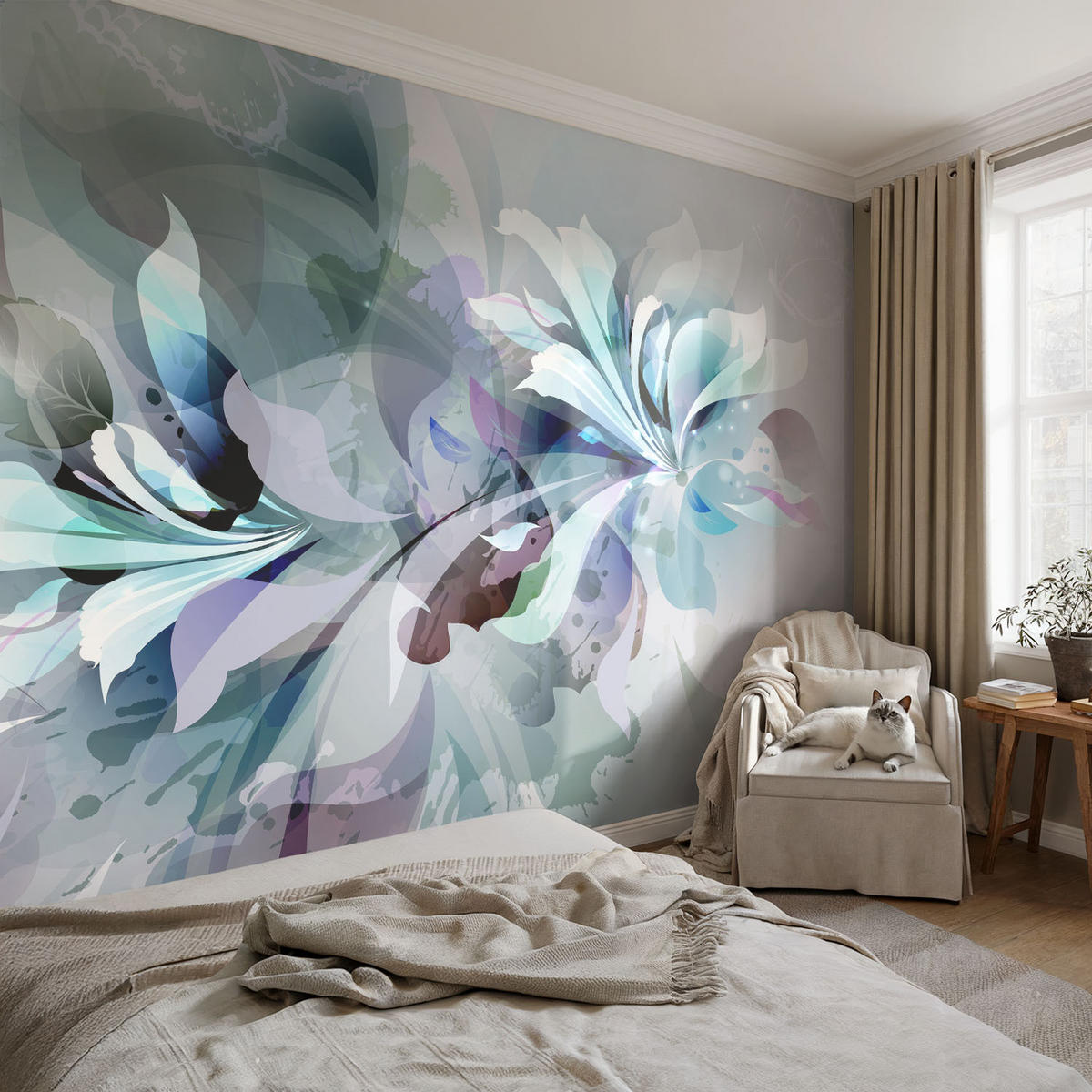 FOTOTAPETE 104x70 cm - Florale Abstraktion - Grün, Textil (104/70cm) - Wallfluent