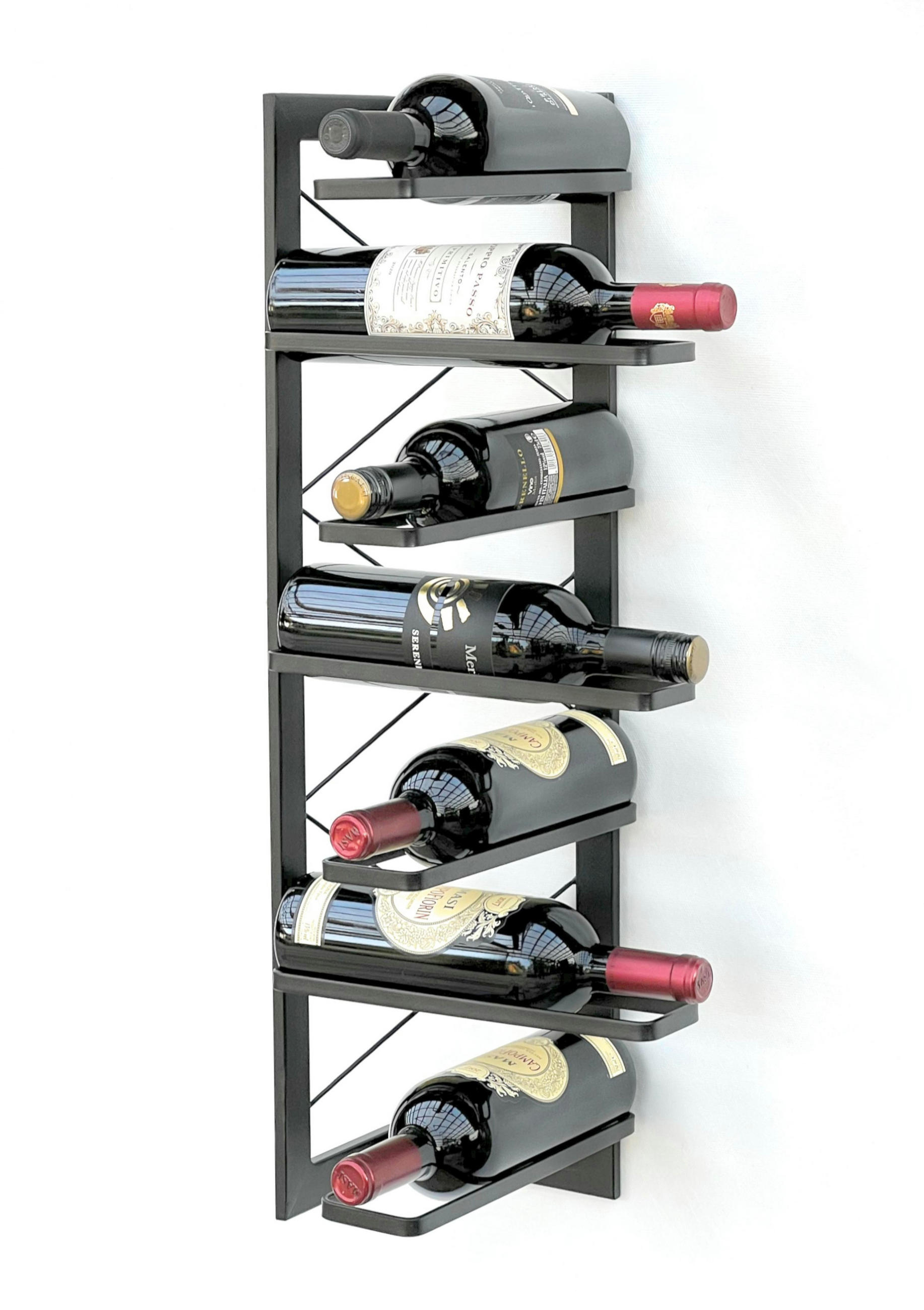 WEINREGAL für 7 Flaschen Metall Schwarz Wand 70 cm 96292 - Schwarz, Metall (30/72/30cm) - DanDiBo