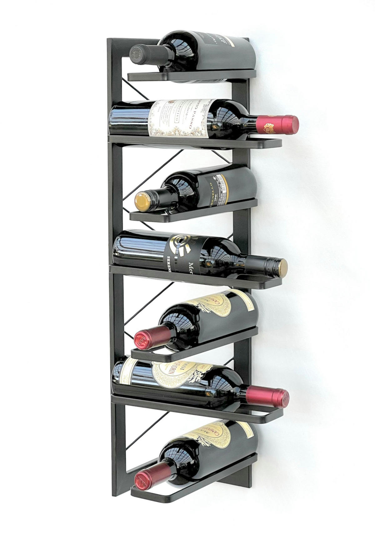 WEINREGAL für 7 Flaschen Metall Schwarz Wand 70 cm 96292 - Schwarz, Metall (30/72/30cm) - DanDiBo