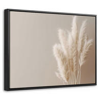 LEINWAND Bilder mit Rahmen - Pampasgras - Federn - Pastell - Weiß - 40x30 - Naturfarben, Textil (40/30cm) - MuchoWow