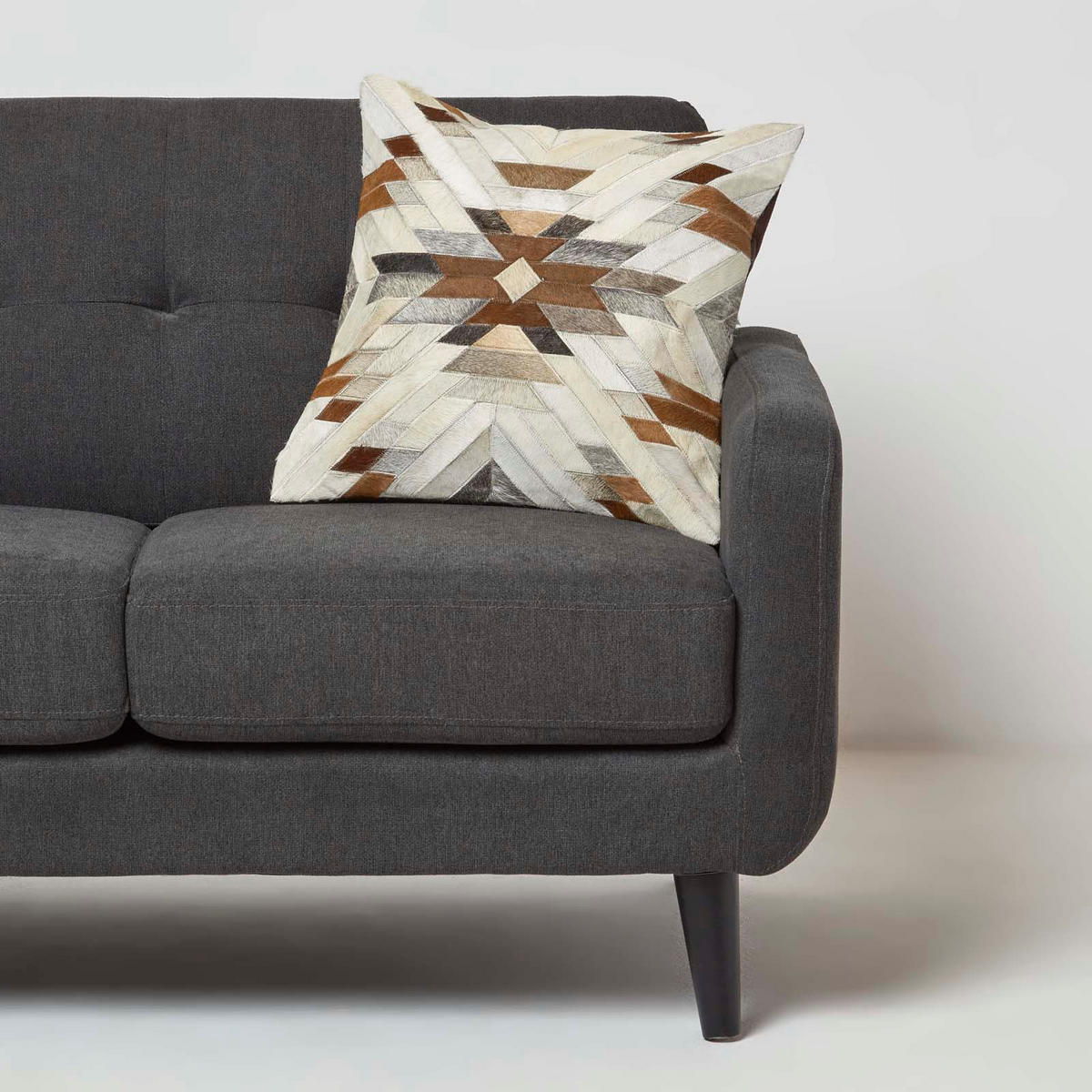 PATCHWORK-KISSEN Fell & Leder 45/45 cm Ethno-Muster - Multicolor, Leder/Textil (45/45cm) - Homescapes