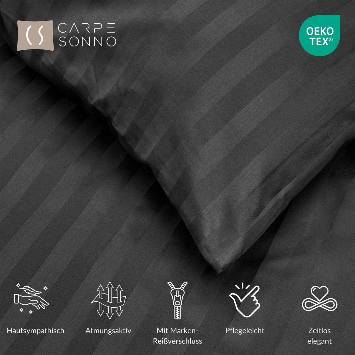MIKROFASER-DAMAST-BETTWÄSCHE 135x200 cm Anthrazit - Anthrazit, Textil (135/200cm) - Carpe Sonno